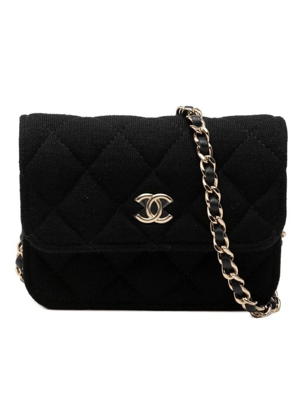 Chanel CC Logo Mini Quilted Crossbody Chain Shoulder Bag Black Cotton